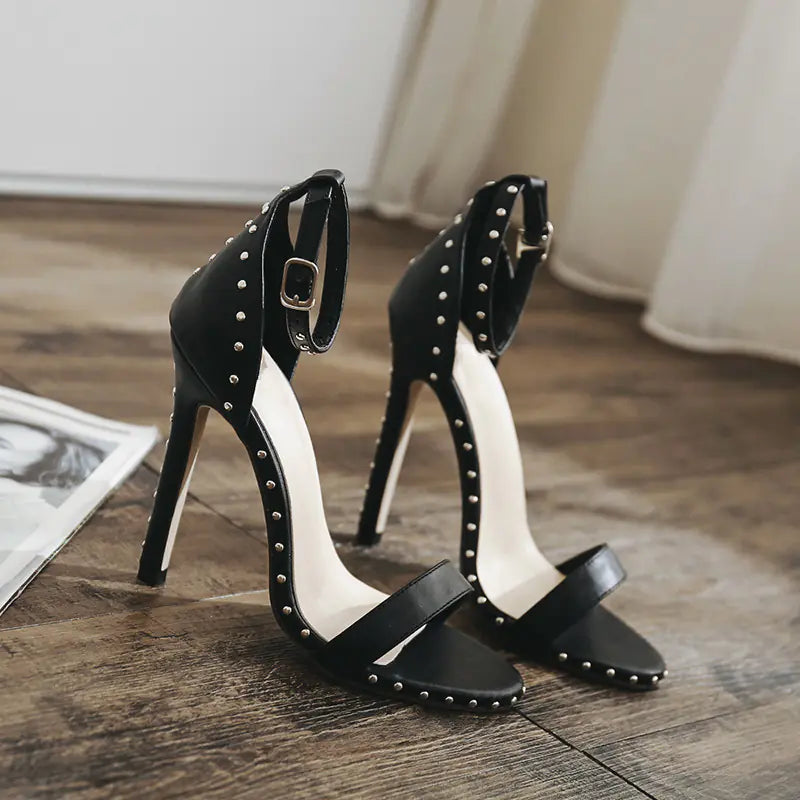 Chic Studded Ankle Strap Heel Sandals