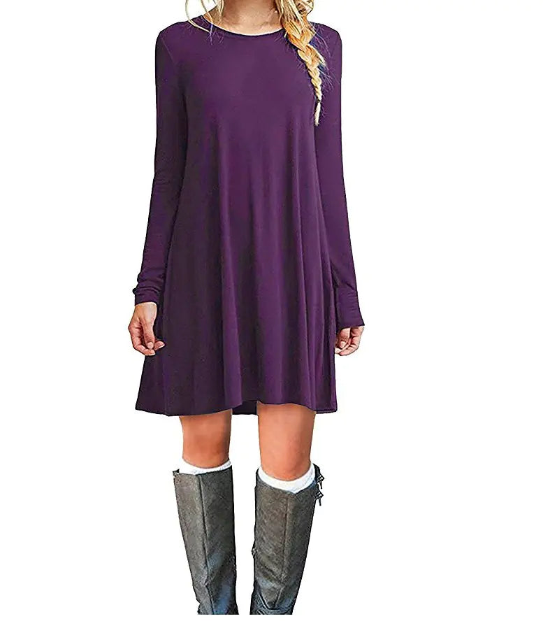 2020 Fall Winter Color Block Long Sleeve Dress (16 Colors)