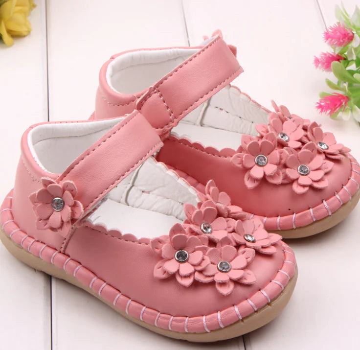 Baby Shoes with Rhinestone Flower Design