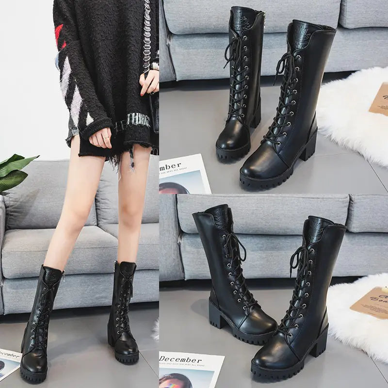 Plus Size Mid-Calf Motorcycle Boots for Women