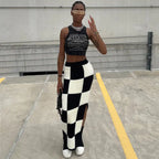 High Waist Figure-Flattering Checkerboard Plaid Skirt