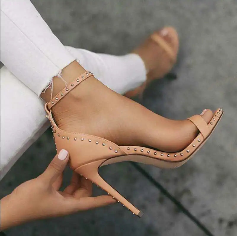 Chic Studded Ankle Strap Heel Sandals