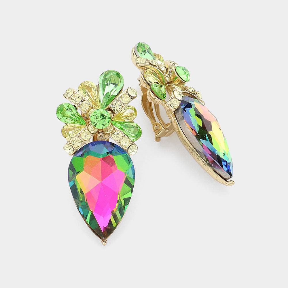 Teardrop Crystal Rhinestone Clip On Earrings