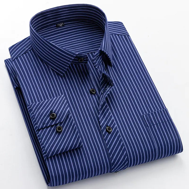 Men's Long Sleeve Business Casual Shirt - Navy Striped