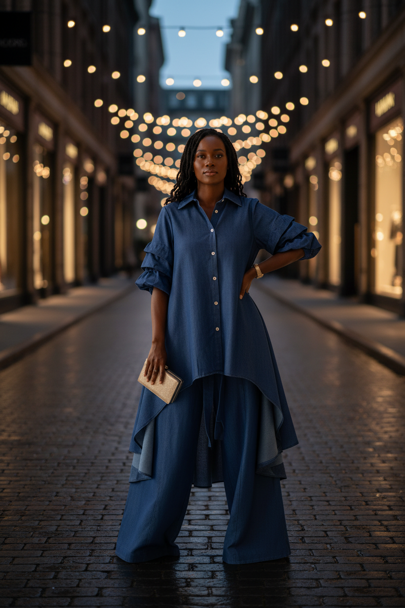 Step in Style Circle Patch Shirt Dress & Pallazo Pants Style, AA26-609