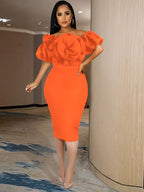 Elegant Off-Shoulder Bodycon Dress with Ruffles