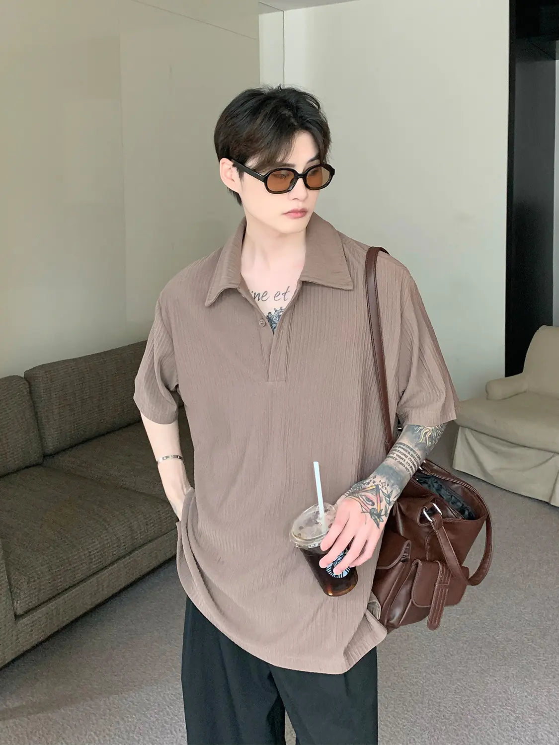 Men's Simple Solid Color Lapel Shirt