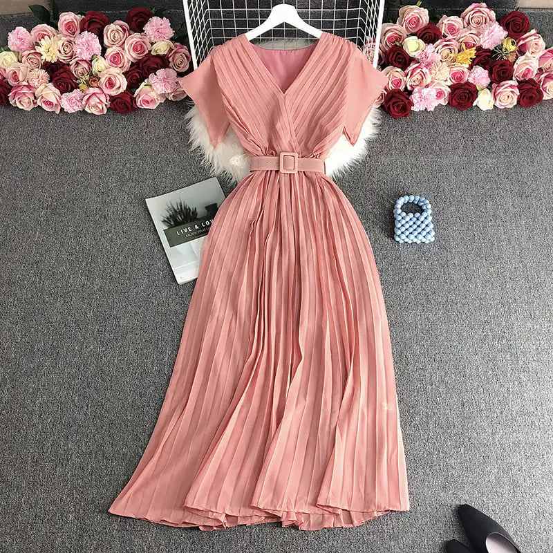 Solid Color V-neck French Dress for Elegant Style