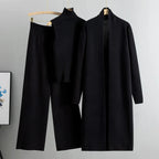 Elastic Waist Wide Leg Pants Knit Three-Piece Set