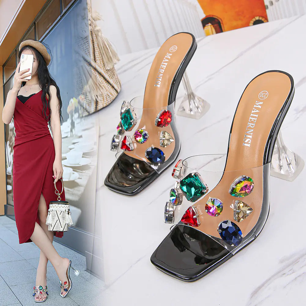 Sparkle Summer Heels With Glass Colored Diamonds