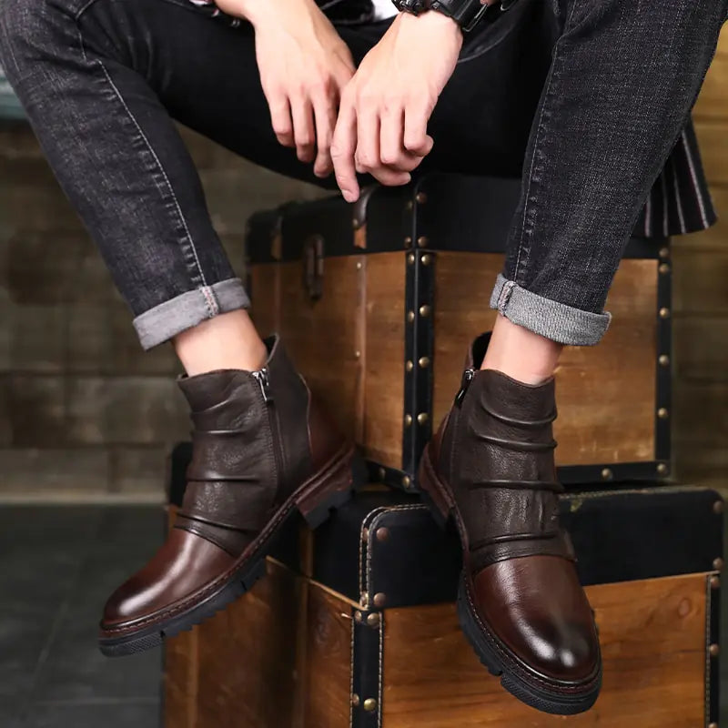 Men's Leather Warm Chelsea Ankle Boots for Fall/Winter