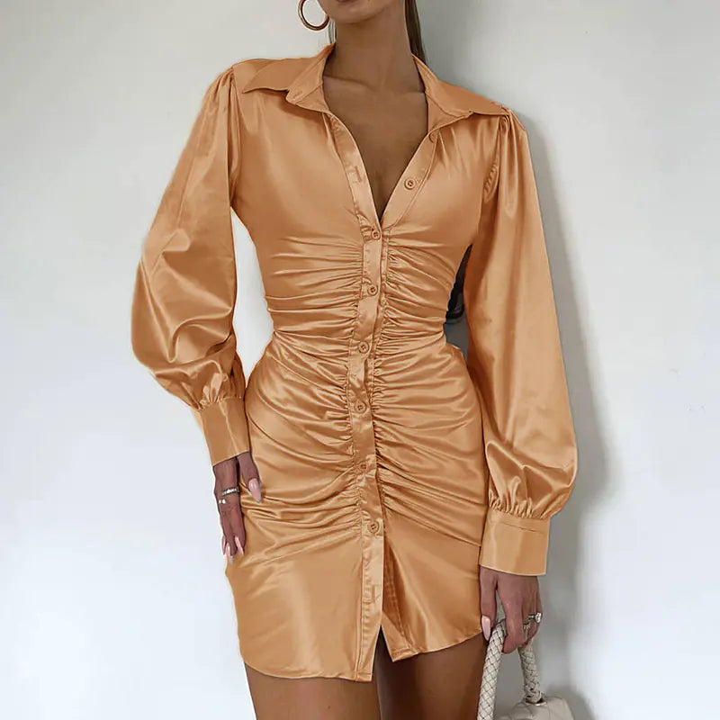 Women's Long Sleeve Lapel Dress in Fashion Style