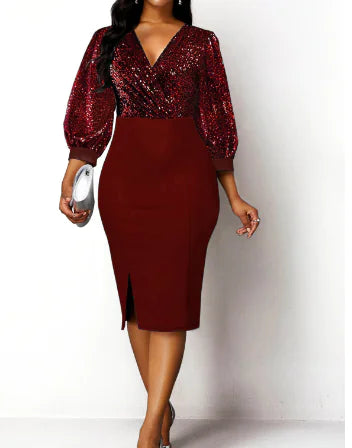 Shiny High-Waisted Midi Dress and African Dashiki Outfit