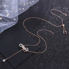 S925 Silver Bow Necklace with Diamond Accents for Women