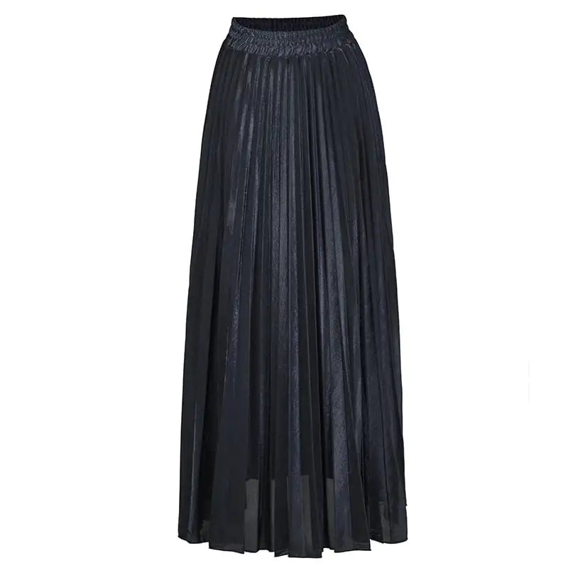 Women's Solid Color Pleated Polyester Midi Skirt