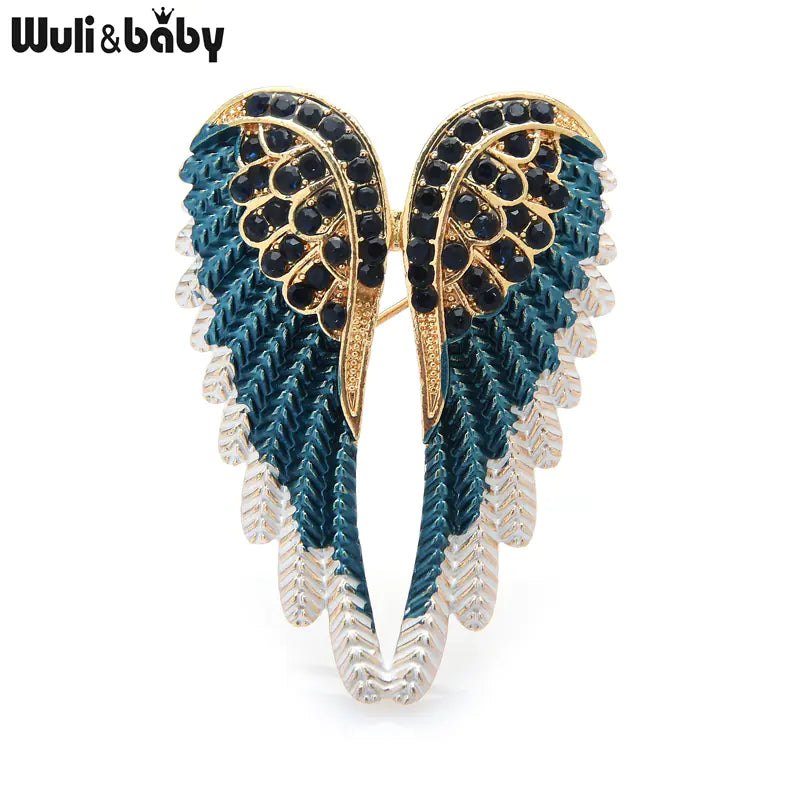 Three-Dimensional Diamond Angel Wing Brooch