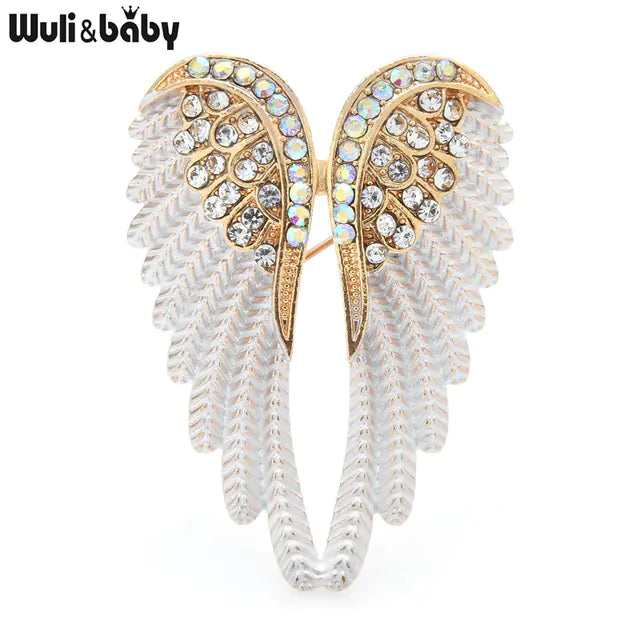 Three-Dimensional Diamond Angel Wing Brooch