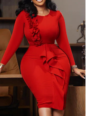 Autumn Winter Fashion Crew Neck Long Sleeve Dress