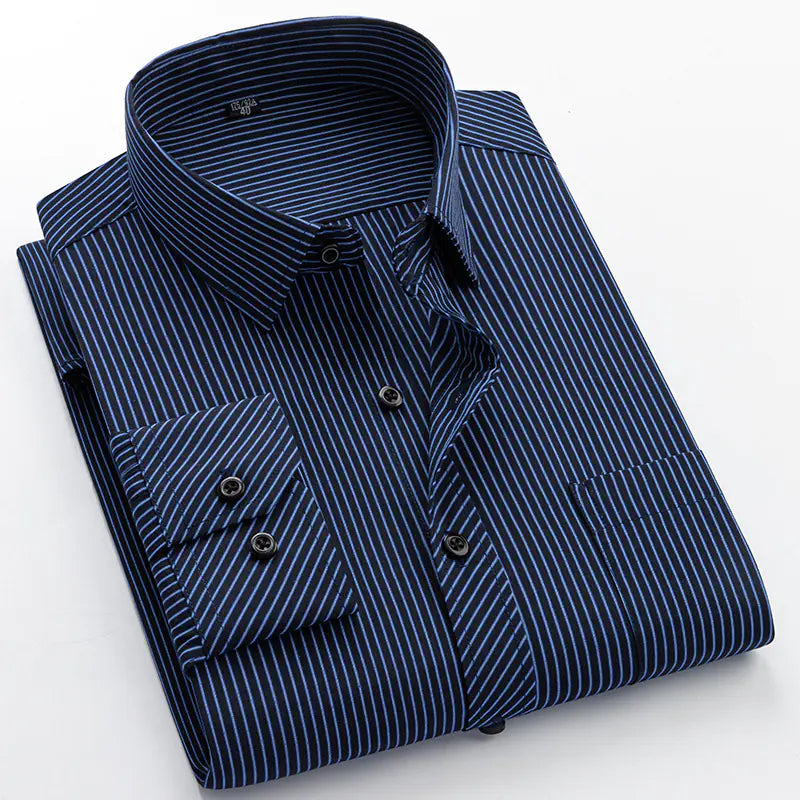 Men's Long Sleeve Business Casual Shirt - Navy Striped