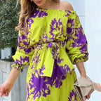 One-Shoulder Balloon Sleeve Midi Dress