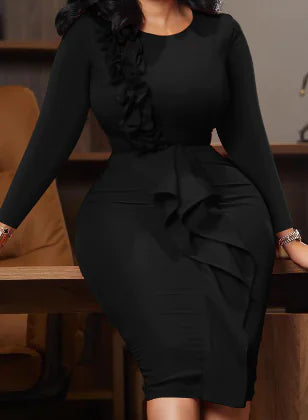 Autumn Winter Fashion Crew Neck Long Sleeve Dress