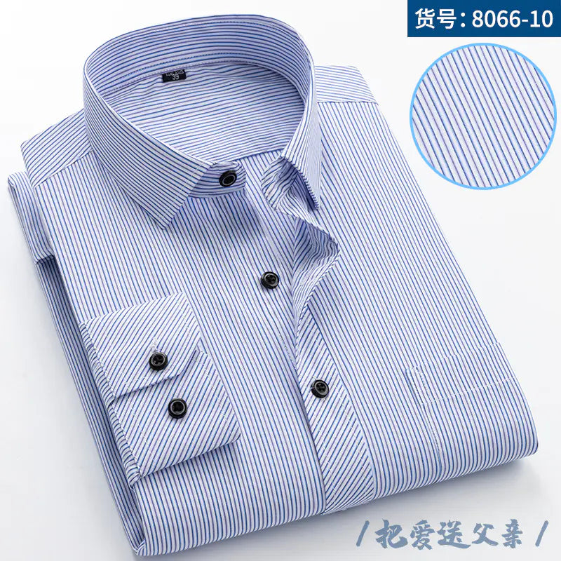Men's Long Sleeve Business Casual Shirt - Navy Striped