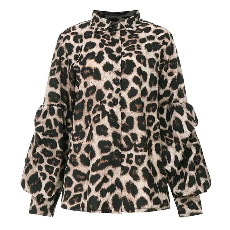 Chic Leopard Print Casual Long Sleeve Top