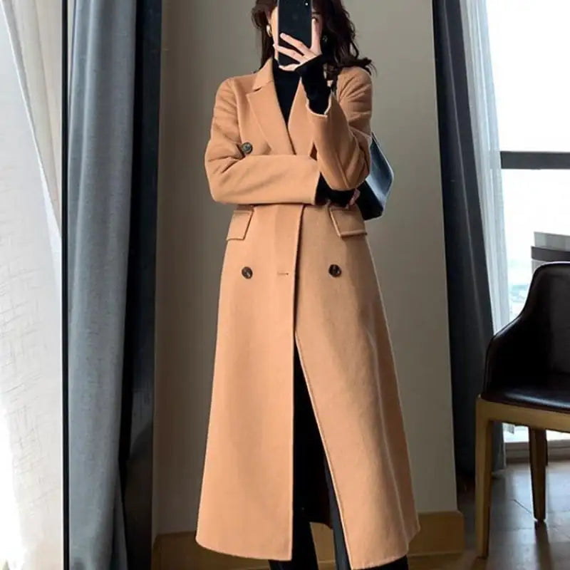 Mid-Length Loose Slim Fit Woolen Coat