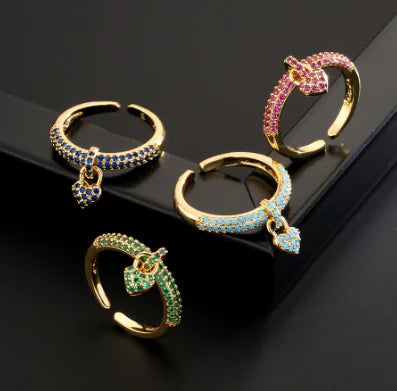 18K Gold Copper Micro-set Zircon Love Open Ring