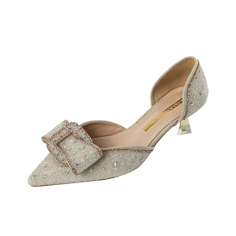 Stylish Rhinestone Stiletto Point Kitten Heel Shoe