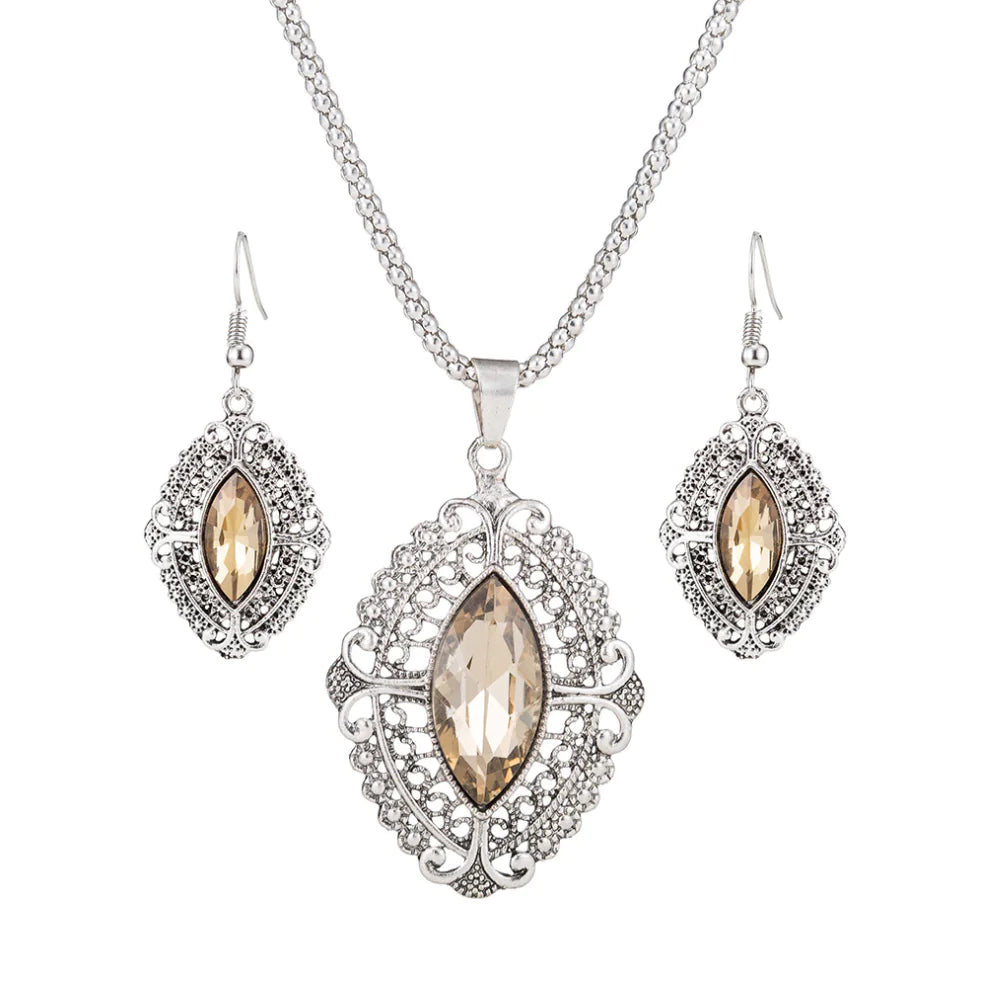 Geometric Crystal Wedding Bride Jewelry Set (Earrings & Necklace)
